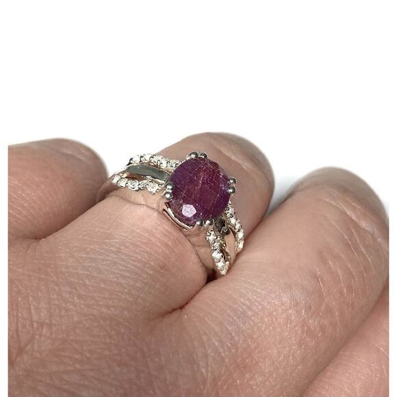 925 PTI India Sterling Silver Ruby Diamonds Ring 6.75 4.17g - Picture 6 of 15